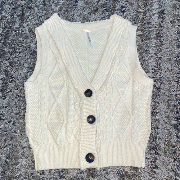 FREE PEOPLE Denson Cream Cable Knit Button-Up sweater vest OB1271731 sz XS - Picture 8 of 9